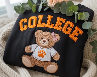 EMBROIDERED Custom Teddy Bear College Sweatshirt, Custom Sorority Teddy Bear Sweatshirt, College Bear Sweatshirt, Sorority Campus Pride Tee
