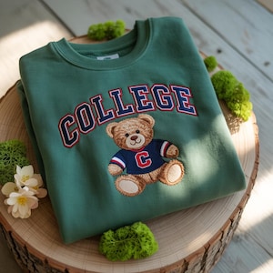 GEBORDUURD custom teddy college-sweater, shirt universiteit geest, school Pride ronde hals, outfit schattige studentenvereniging campus, shirt college mascotte