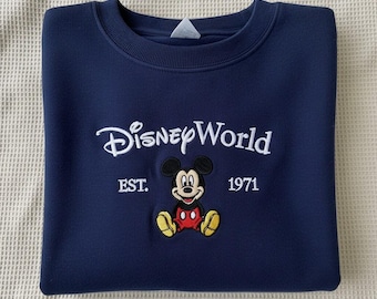 Disney World Embroidered Sweatshirt, Mickey Mouse Est 1971 Sweater, Disney Trip Tee, Vintage Disney Tee, Disney Vacation Outfit, Walt Disney