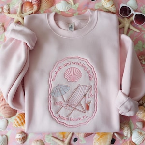 EMBROIDERED Seashells and Wedding Bells Bachelorette Shirt, Custom Coastal Bridal Shower Shirt, Beach Bride Team Shirt, Girls Weekends Shirt