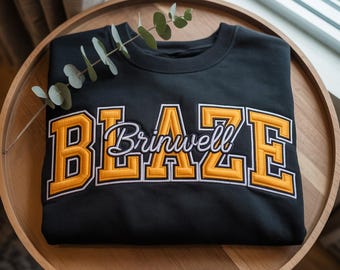 EMBROIDERED Custom Mascot Varsity Sweatshirt, Personalized School Spirit Crewneck, Team Name Shirt, College or High School Pride Sweater