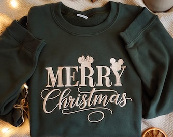 Frohe Weihnachten Besticktes Sweatshirt, Disney inspirierter Feiertags Pullover, Mickey Minnie Weihnachten Rundhalsausschnitt, Festlicher Winter Pullover, Weihnachten 2025