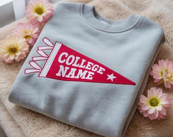 EMBROIDERED Custom College Pennant Sweatshirt, School Spirit Crewneck, University Flag Shirt, Sorority Game Day Tee, College Name Shirt