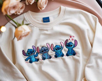 Gestickte Emotionen von Stitch Sweatshirt, Lilo & Stitch Tshirt, Stitch Shirt, Ohana Shirt, Cute Stitch Shirt, Disney Familie Matching Shirt