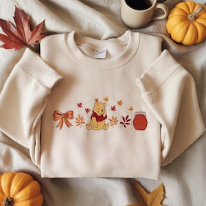 EMBROIDERED Fall Leaves Pooh Sweatshirt, Disney Fall Sweatshirt, Thanksgiving Sweatshirt, Pooh Bear Fall Sweatshirt, Winnie The Pooh Shirt