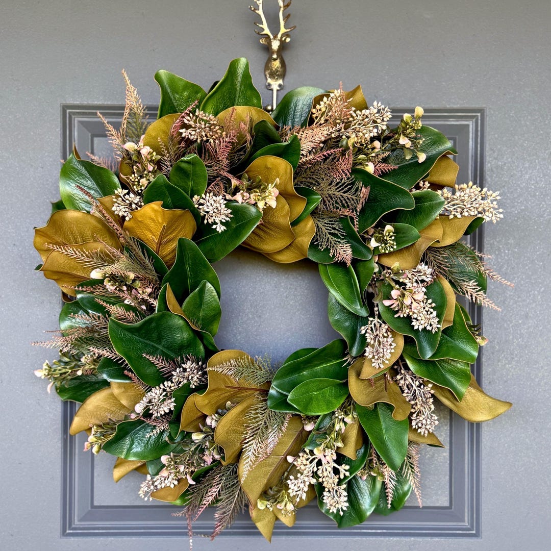 Fall Foliage Wreath for Front Doors, Magnolia Leaf Door Hanger, Wreaths ...