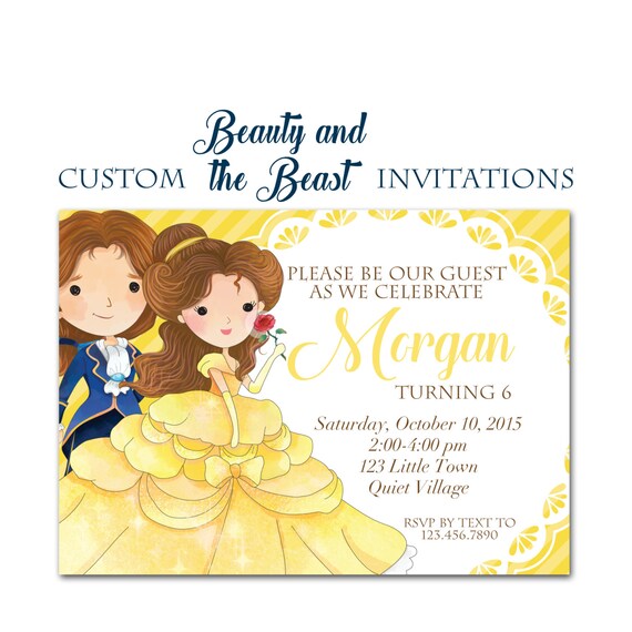 beauty and the beast birthday invitation custom princess party 5x7