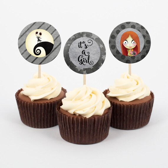 Nightmare Before Christmas Baby Girl Shower Cupcake toppers and wrappers, Jack Skellington Party, 5x7 Halloween cupcakes, instant download Il_570xn