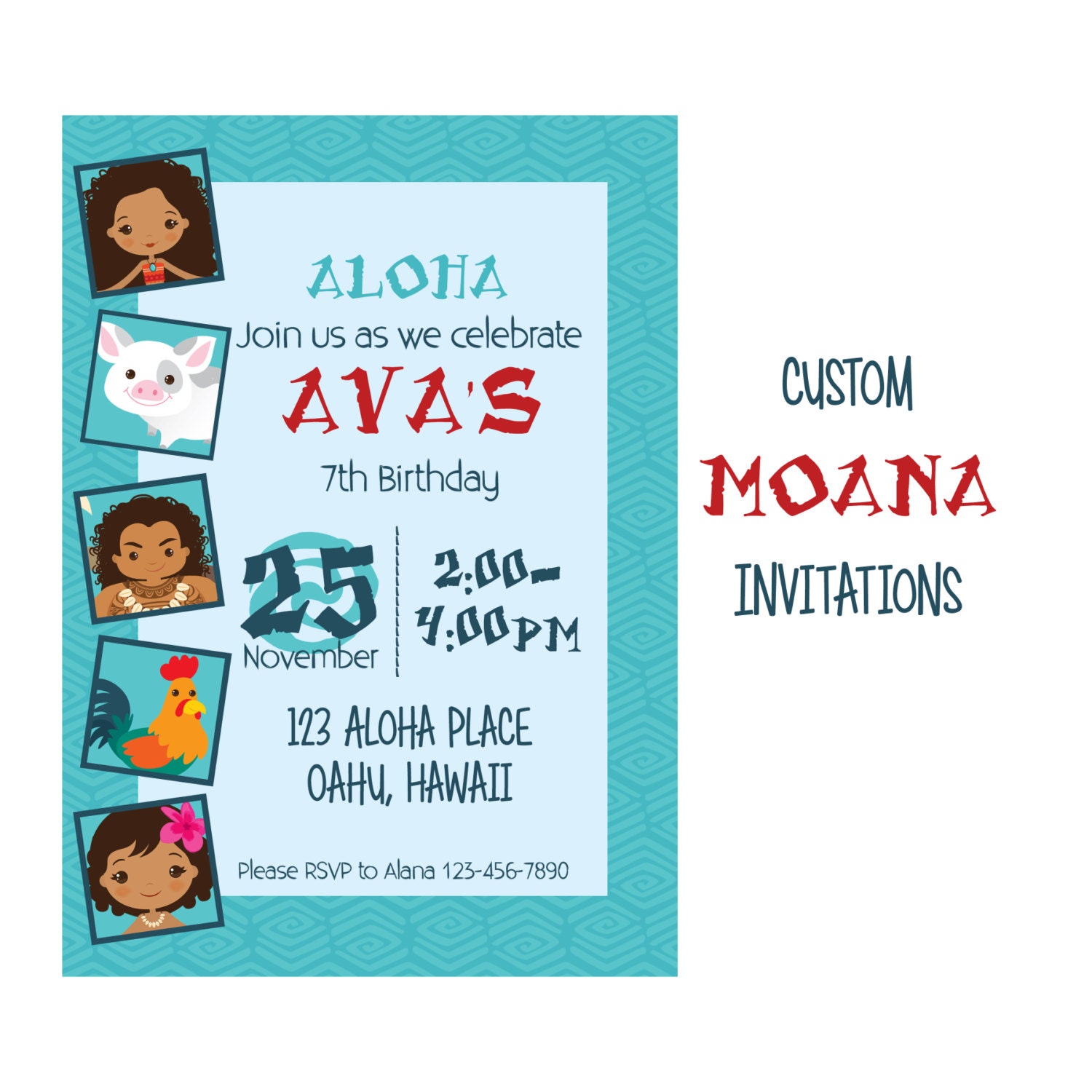 Moana Birthday Invitation Custom Hawaiian Princess Party 5x7 Etsy