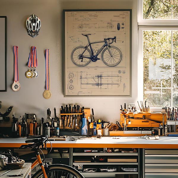 Arte de planos de bicicletas de carreras profesionales: póster de diseño técnico vintage (impreso o digital)