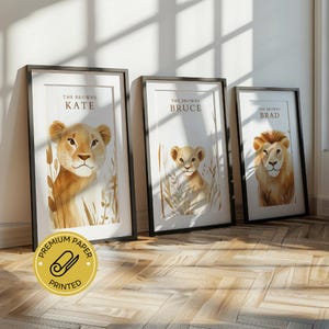Ritratti di famiglia di animali personalizzati / Famiglia di leoni / Arte murale personalizzata / Regali unici per la festa della mamma / Regali personalizzati per la festa del papà