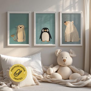 Arte de pared para guardería con animales del Ártico: decoración de pared impresa: juego de 3 pósteres impresos en papel de primera calidad