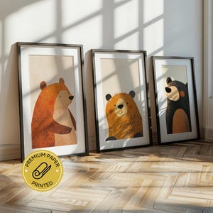 Bear Family Prints: Set of 3 Animal Wall Art for Kids