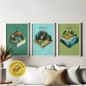 Collezione d'arte di paesaggio isometrico Vol.2 - Decorazione murale stampata - Set di 3