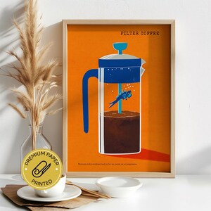Minimalist Coffee Illustration - Printed Wall Art for Coffee Lovers - French Press Art - Kitchen Decor