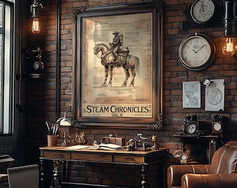 Steampunk Chronicles: The Art of Steam Punk Cowboy and Horse | Printed or Digital | Vintage Retro Decor