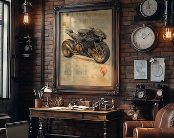 Steampunk Chronicles: The Steam Supersport Motorcycle Ride | Printed or Digital | Vintage Retro Decor