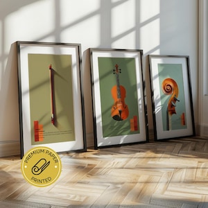 Violin Trio Wall Art : The Art of Strings Bow, Violin, and Scroll Prints