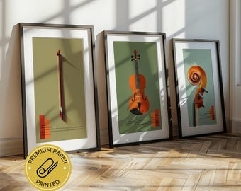 Violin Trio Wall Art : The Art of Strings Bow, Violin, and Scroll Prints