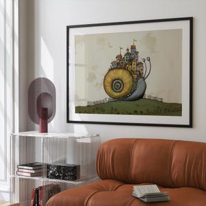 Fantastical Snail City Illustration - Imaginative Art Print | Printed or Digital |