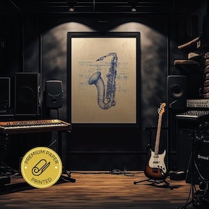 Saxophone Blueprint - Gedruckte Vintage Wandkunst für Musikliebhaber