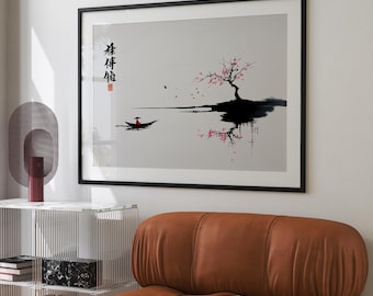 Japanese Zen Decor: Sumi-e Watercolor Style Prints | Premium Print or Printable | Set of 3 Print
