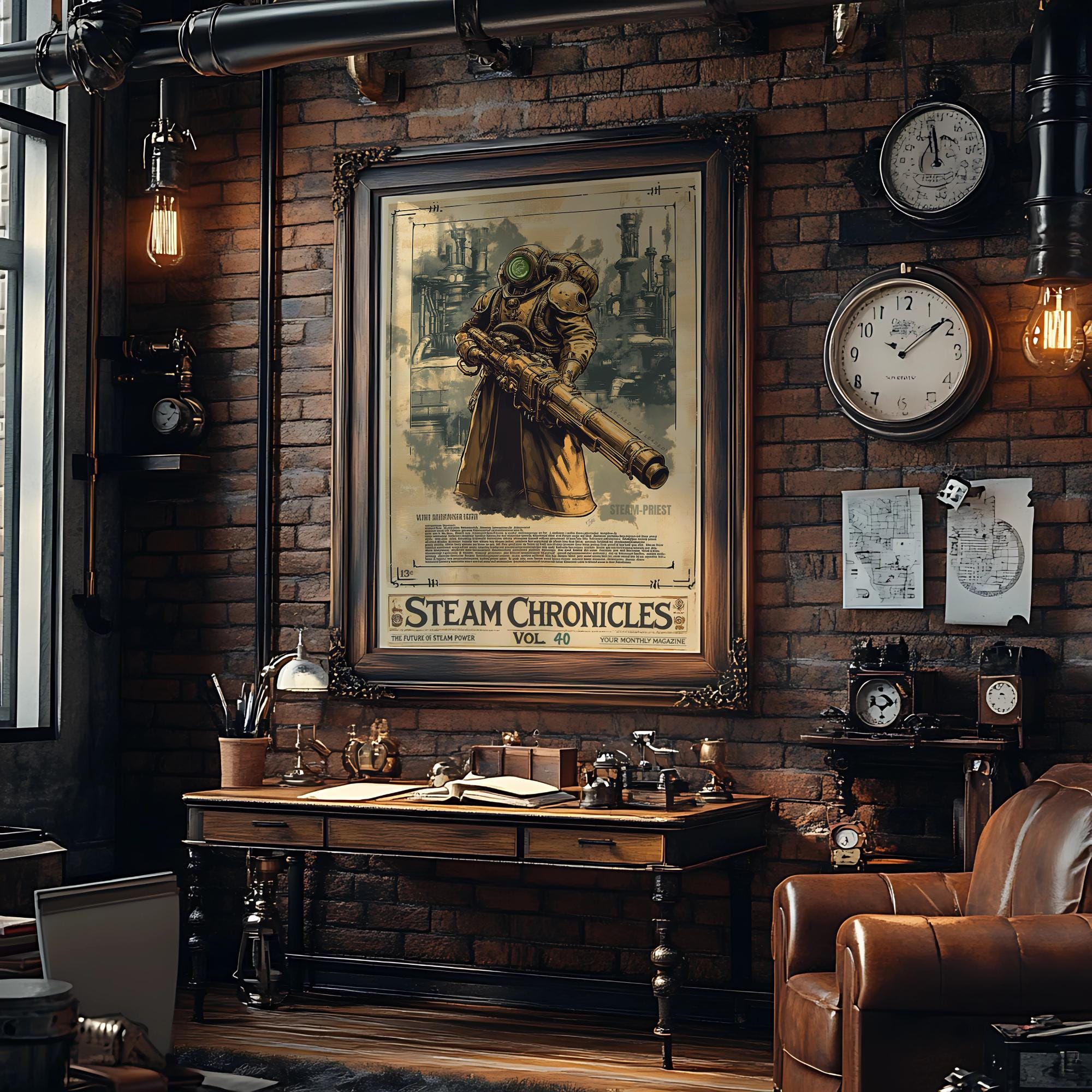 Steampunk Chronicles: The Steam Priest Warrior | Printed or Digital | Vintage Retro Decor