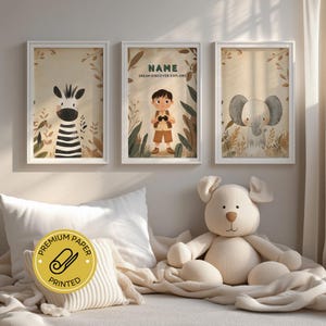 Personalisierte Kinderzimmer Wandkunst - Safari Kids Gedruckte Wandkunst - Individuelle Tierwanddekoration