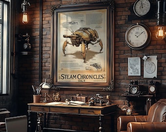 Steampunk Chronicles: The Art of Steam Powered Artillery Robot | Printed or Digital | Vintage Retro Decor