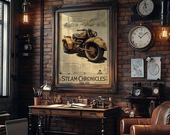 Steampunk Chronicles: The Steampunk WWII Motorcycle | Printed or Digital | Vintage Retro Decor