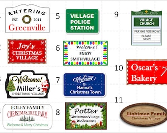 CUSTOM * mini SIGNS * Christmas Village Town * dollhouse * choose one of 100 or make to order