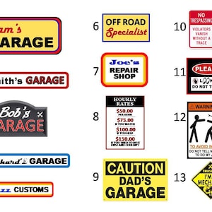 CUSTOM * mini SIGNS * background * diorama * dollhouse * garage * choose ONE of 37 or make to order