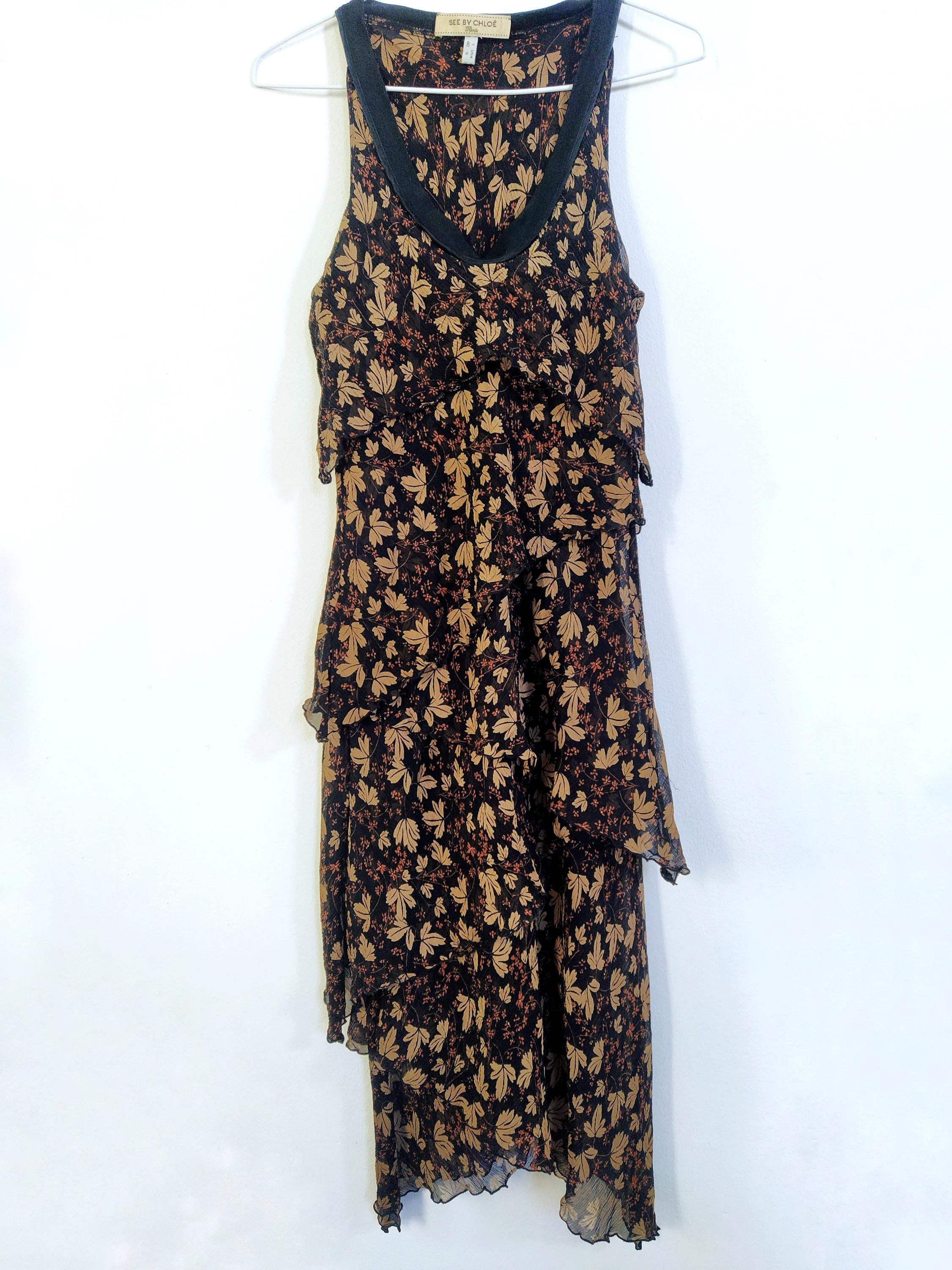 100% silk Chloe vintage cascading ruffle dress