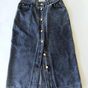 Vintage denim midi skirt with front fastening
