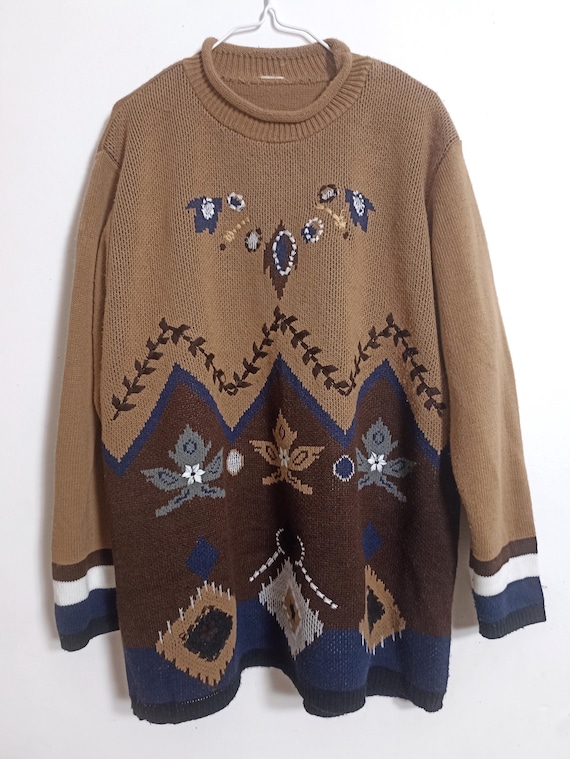 Vintage camel intarsia sweater, size L