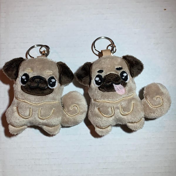 Cute Pug plush keychain charm