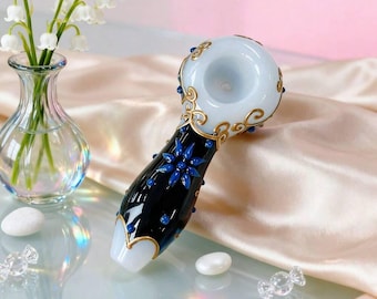 4 Inch Celestial Moon Glass Pipe, Where Magic Meets the Moonlight, With Purple Pouch
