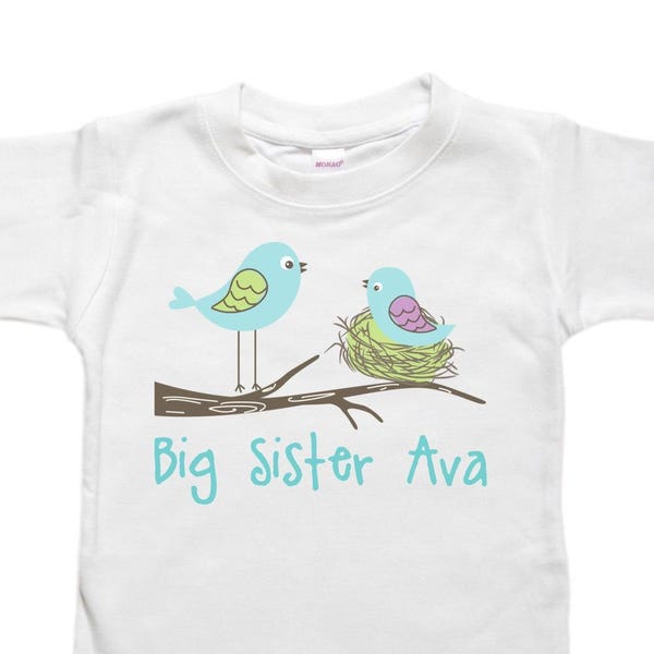 Big Sister Shirt - Personalized - Little Sister Bodysuit - Sibling Shirt - Birds Nest