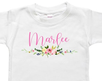 Personalized Baby Bodysuit - Toddler Shirt Tshirt - Baby Shower Birthday Gift - Floral Garland Flowers Pink