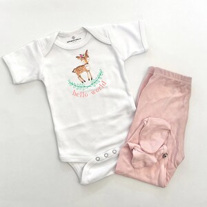 Baby Girl Shower Gift - Newborn Gift - Hello World Bodysuit and Footed Pants, Size 6-12 Months