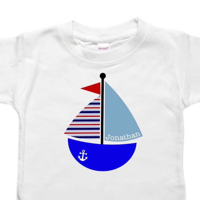 Personalized Baby Bodysuit Toddler Shirt Tshirt Baby Shower Gift Sailboat Sailing Boat image 1