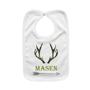 Personalized Baby Bib - Custom Baby Gift - Baby Boy - Camo Deer Antlers