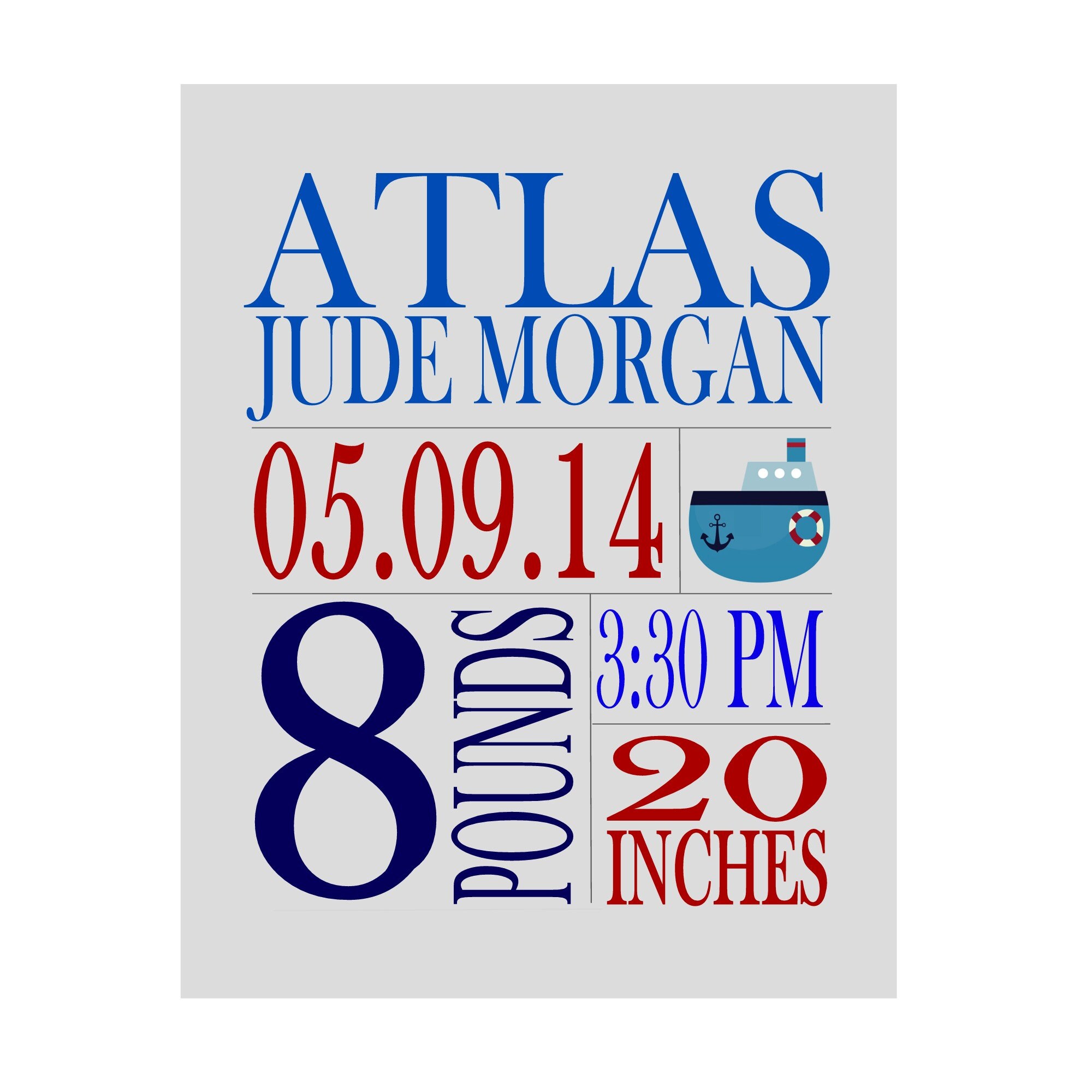 Personalized Nautical Baby Stats Print: Tug Boat Nursery Decor (Digital  Download), image size:2000x2000
