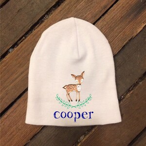 Personalized Newborn Cap Hat - Newborn Gift - Baby Beanie - New Baby - Woodland Deer