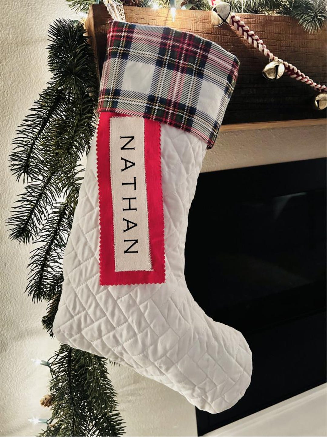 Stocking Labels Removable Personalized Quilted Christmas Stocking With Removable Fabric Name Tag ...