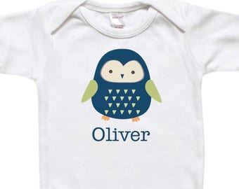 Personalized Baby Bodysuit Shirt - Baby Gift - Blue Boy Owl