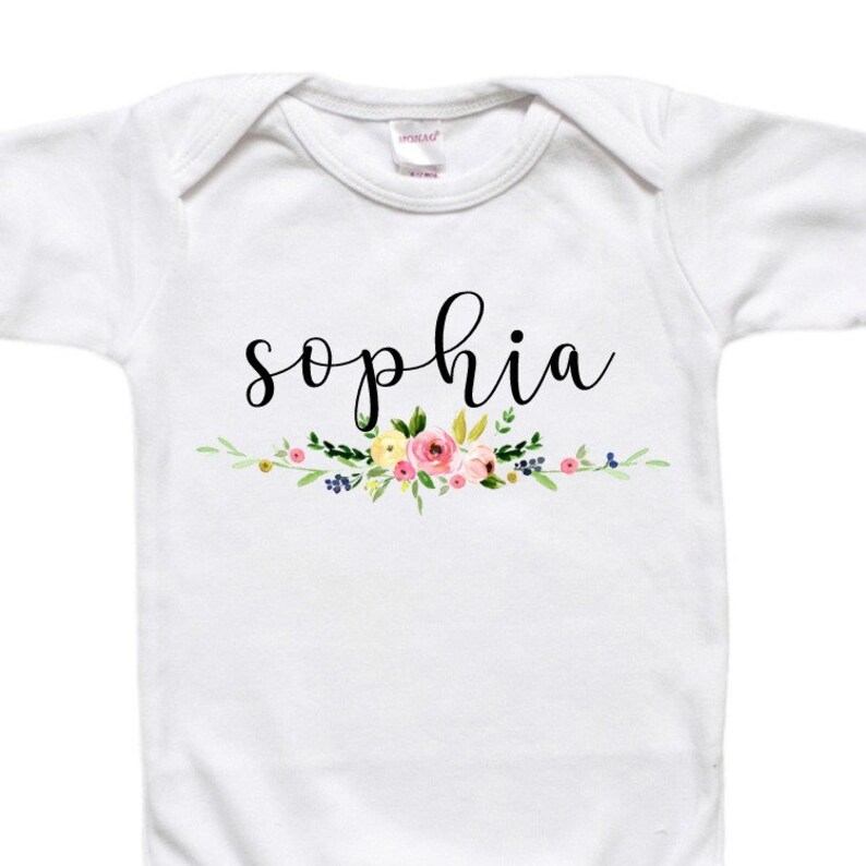 Floral Garland Flowers Toddler Shirt Tshirt Personalized Baby Bodysuit Baby Shower Birthday Gift