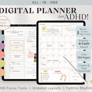 Kristen ADHD-planerare för kvinnor, 2025, 2026, 2027 Odaterad planerare och digital journal, Goodnotes, Notability iPad, tidshantering, paket