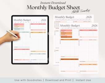 Simple Monthly Budget Tracker Sheet |  ADHD and Beginner Budget Worksheet | Paycheck Bill Organizer Digital Instant Download