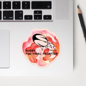 Stickers de rugby pour femmes amusants et mignons - Stickers de rugby spatiaux orange et rose - Parfaits pour les ordinateurs portables, les bouteilles d'eau et les journaux